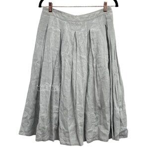 Gray Pleated Midi Skirt 100% Linen with Back Zipper Closure Size 28